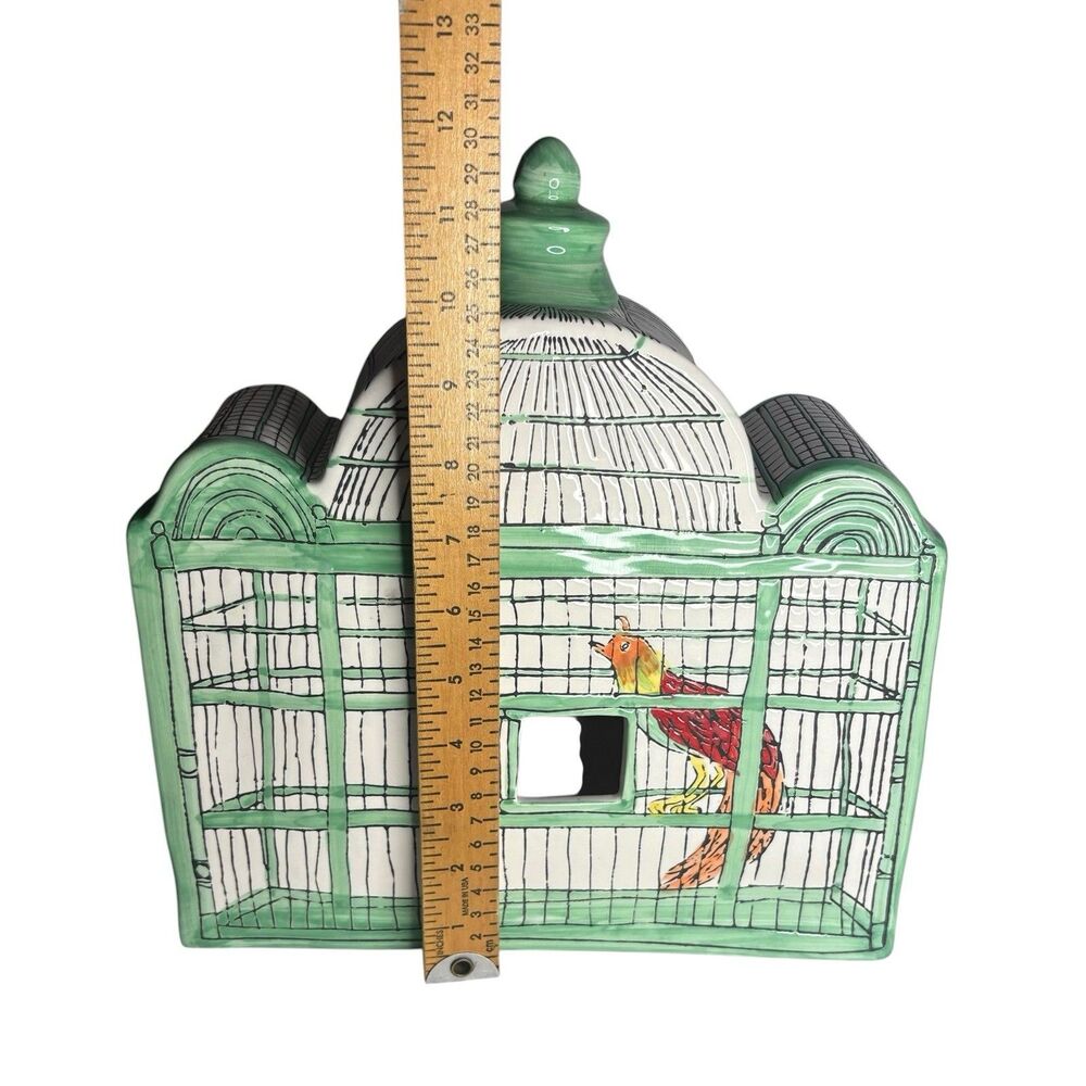Molly Hatch Trompe-l'Oeil Ceramic Birdhouse Bird Cage Large Birdcage Signed RARE - Picture 8 of 9